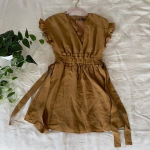 Zara Brown/Tan Midi Dress with Side Ties Size XS